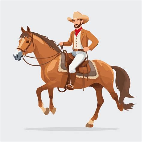 Cowboy Em Cavalo Vetor Em Um Fundo Branco Vetor Premium