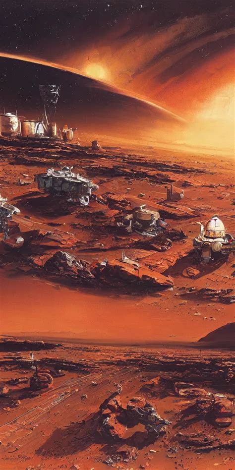 A Beautiful Painting Of A Mars Base By John Berkey Stable Diffusion