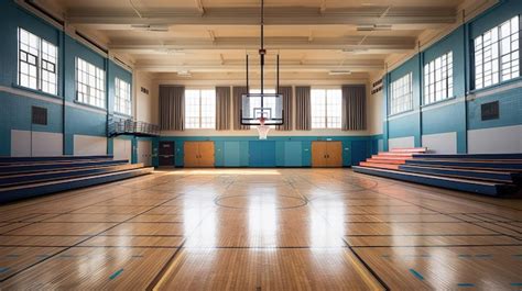 Premium Ai Image A School Gymnasium With Basketball Hoops And Bleachers