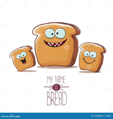 Vector Funky Cartoon Bread Character With Friends Isolated On White Background Funky Food