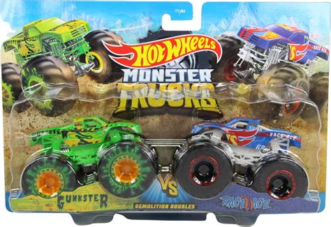 Hot Wheels Monster Trucks Scale Demolition Doubles Gunkster Vs Race Ace Twin Pack