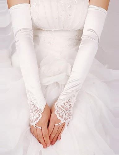 Opera Length Fingerless Glove Satin Lace Bridal Gloves