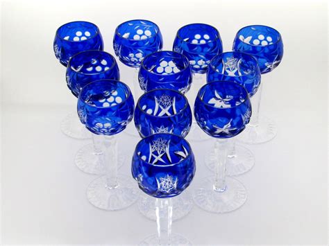 Cobalt Cut To Clear Bohemian Crystal Cordial Glasses Set Of Etsy