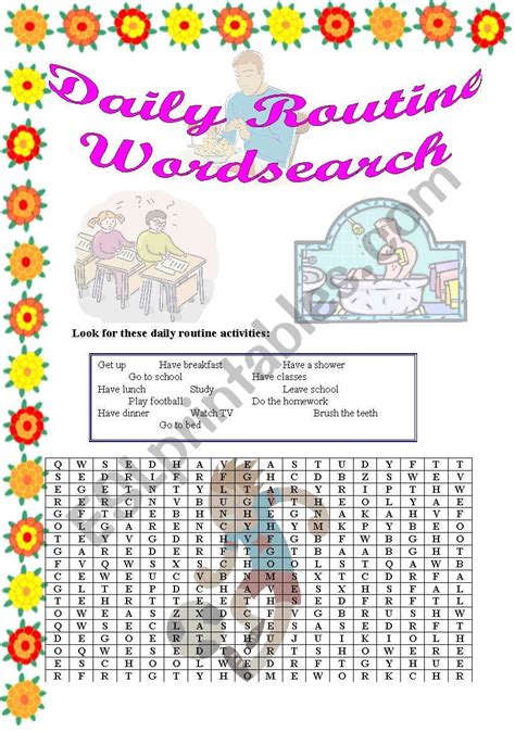 Daily Routine Wordsearch Esl Worksheet By B Silva