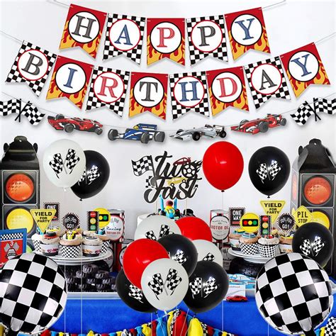 71 Pcs Two Fast Birthday Decorations Racing Car Theme Party Supplies