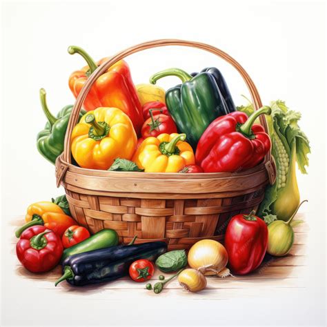 Premium AI Image | basket detailed watercolor painting fruit vegetable ...