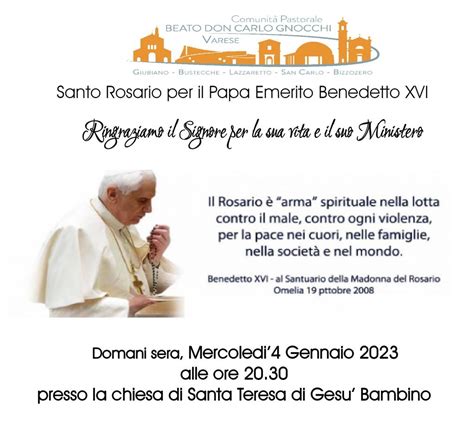 Santo Rosario per il Papa Emerito Benedetto XVI Comunità Pastorale