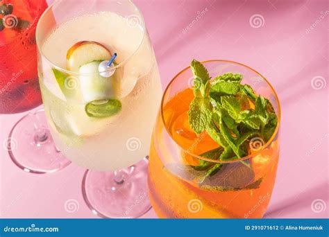 Summer Alcoholic Cocktails With Ice Relaxing Refreshing Drinks In The