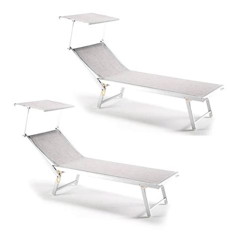 2 Pz Lettino Prendisole Mare Alluminio Con Parasole Luxurious