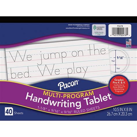 Multi Program Handwriting Tablet Zaner Bloser 1 18 X 916 X 916