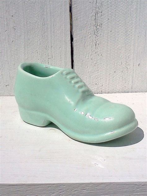 Vintage Ceramic Shoe Planter Shabby Chic Green 1950s Etsy Ceramic