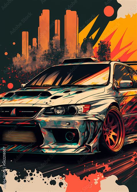 Wall Murals Retro Art Style Of A Beautiful Jdm Sports Car