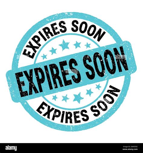 EXPIRES SOON Text Written On Blue Black Grungy Stamp Sign Stock Photo