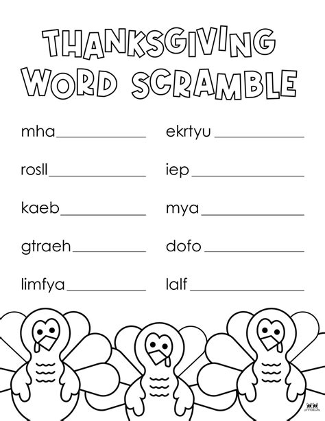 Thanksgiving Word Scrambles 10 Free Printables Printabulls