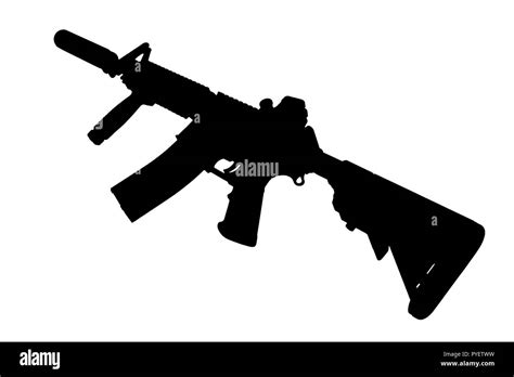 M With Suppressor Special Forces Rifle Black Silhouette Stock Photo