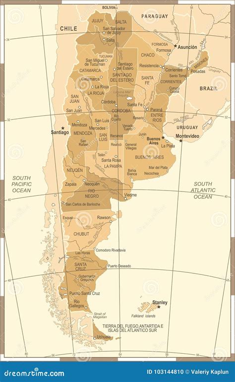 Argentina Map Vintage Vector Illustration Stock Illustration