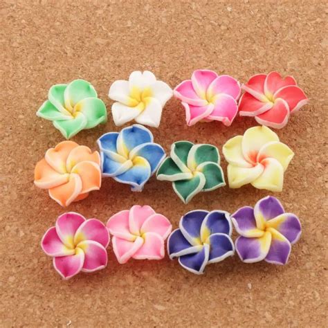 17pcs Handmade Clay Lily Flower Beads Colorful Polymer Clay Plumeria