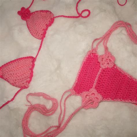Pink Crochet Bikini Customisable Size Bikini Depop