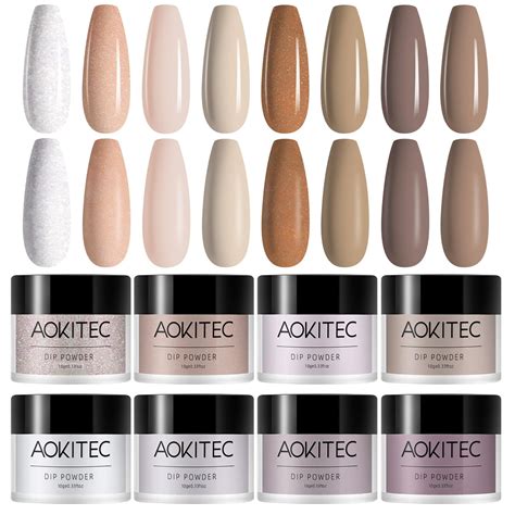 Aokitec Colors Dip Powder Nail Set Nude Series Skin Tone Collection Glitter Pastel Dipping