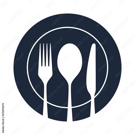 Cutlery Icon Spoon Fork And Knife On The Plate Isolated Image On