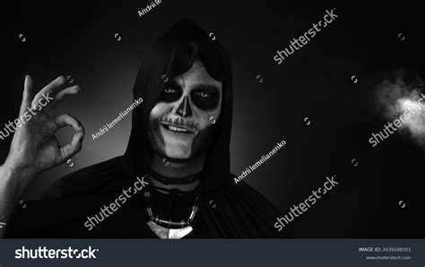 Scary Man Skeleton Halloween Cosplay Costume Stock Photo