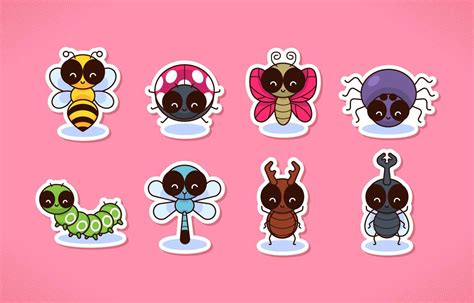 Cute Cartoon Spring Insects Sticker Collection 17781893 Vector Art At