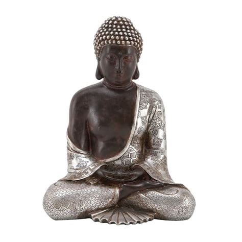 Litton Lane Silver Polystone Meditating Buddha Sculpture With Engraved