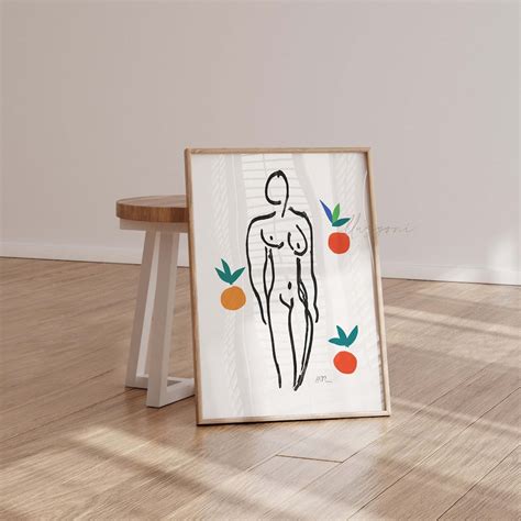 Henri Matisse Poster Printable Wall Art Abstract Nude Female Minimal Orange One Line Sketch