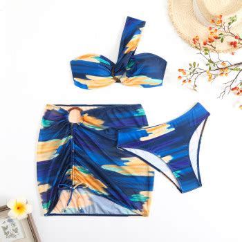 Wholesale S Xl New Color Patchwork Padded Bikini Drawstring Mesh Three Piece Swimsuit