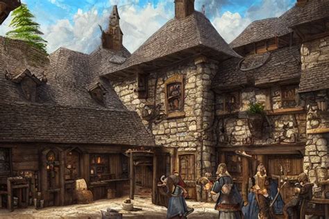 A Tiny Medieval Tavern Viewed From The Outside Stable Diffusion