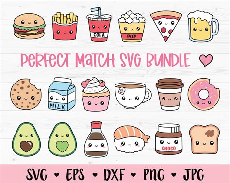 Kawaii Food Svg Bundle Perfect Match Cutting File Friendship Best