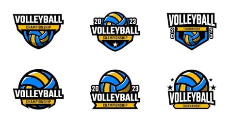 Colecciones Deportivas De Voleibol Con Insignia O Emblema Vector Premium