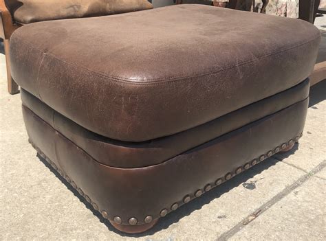 Uhuru Furniture & Collectibles: #474026 Brown Leather Ottoman with Nailhead Accents - $55 SOLD