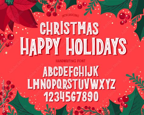 Christmas font. Holiday typography alphabet with festive illustrations ...