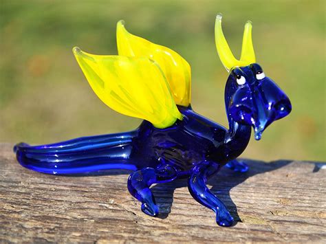 Blue Glass Dragon Figurine Hand Blown Glass Dragon Ornament Dragon Coffee Table