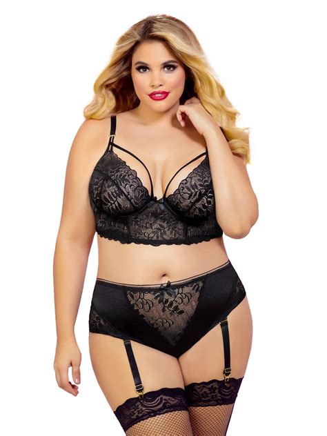 Sexy Plus Size Lace Long Line High Waist Bra Lingerie Set Walmart