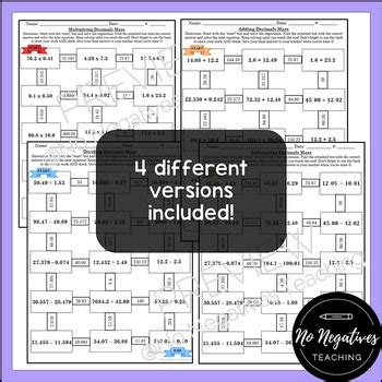 Decimal Operation Maze Bundle By No Negatives Teaching Tpt