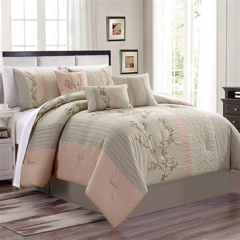 Chezmoi Collection Linnea 7 Piece Luxury Cherry Blossom Floral Embroidery Bedding Comforter Set