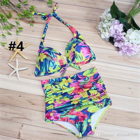 Retro Floral Halter High Waist Size Bikini Set For Women Plus Size