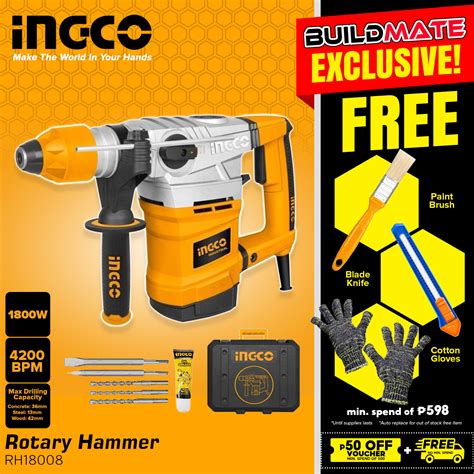 INGCO Rotary Hammer 1800W RH18008 FREE BUILDMATE IPT Lazada PH