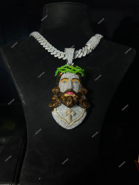 Iced Out Vvs Moissanite Enamel Jesus Pendant Silver Pendant Chain