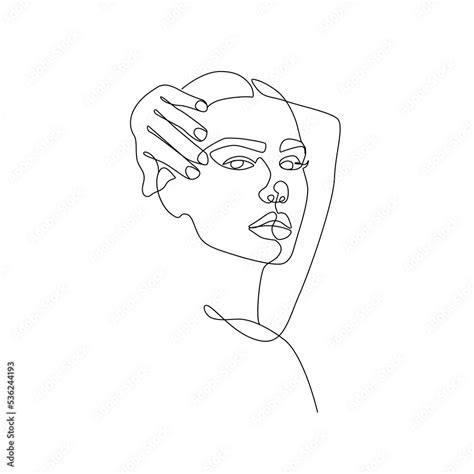 Woman Abstract Face One Line Drawing Female Portrait Minimalist Style