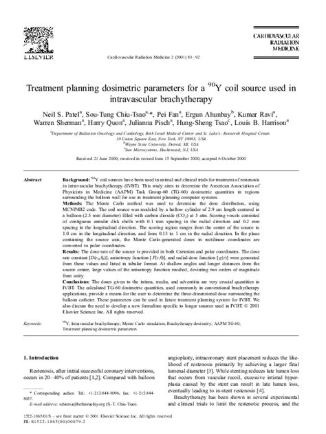 Pdf Treatment Planning Dosimetric Parameters For A 90y Coil Source