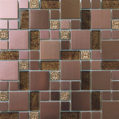 30 X 30cm Gold Foil Glass And Brushed Copper Effect Stainless Steel Mosaic Tiles Mt0165 Amazon