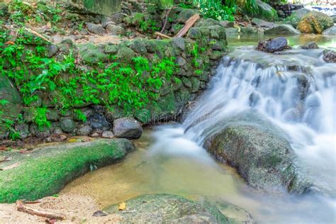 Kathu Waterfall Water Gently Flowing Down The Rocks Patong Phuket