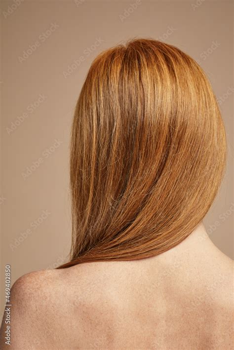 Minimal Back View Of Freckled Red Haired Woman With Nude Shoulders Stock Photo Adobe Stock