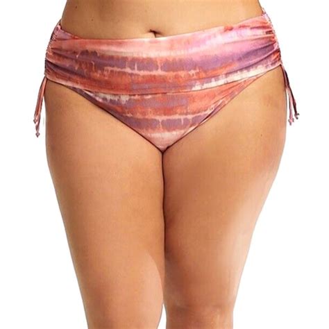 Time And Tru Swim Time Tru X Women W W Clay Brick Tie Dye Tassel Low Rise Bikini Bottom