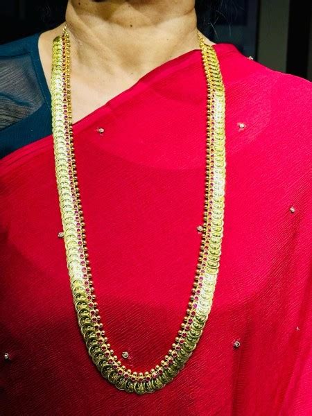 K Gold Lakshmi Kasu Mala Long Kasulaperu With Red Stones