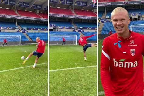 Watch Erling Haaland score insane rocket volley in Norway training with fans in awe of Borussia ...