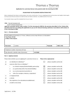 Fillable Online Art Bar Application For A Premises Licence To Be